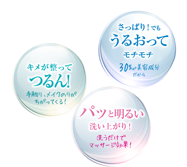 さっぱり！でもうるおってモチモチ肌　キメが整ってつるん！　パッと明るい洗いあがり！